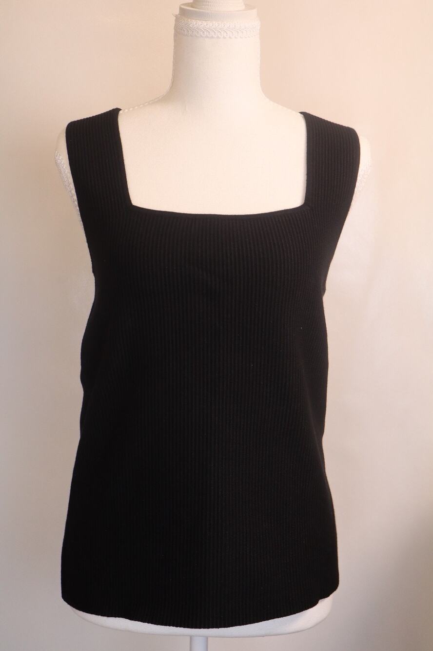 NEW Montgomery Post Women's Black Ribbed Knit Square Neck Sweater Tank Size L